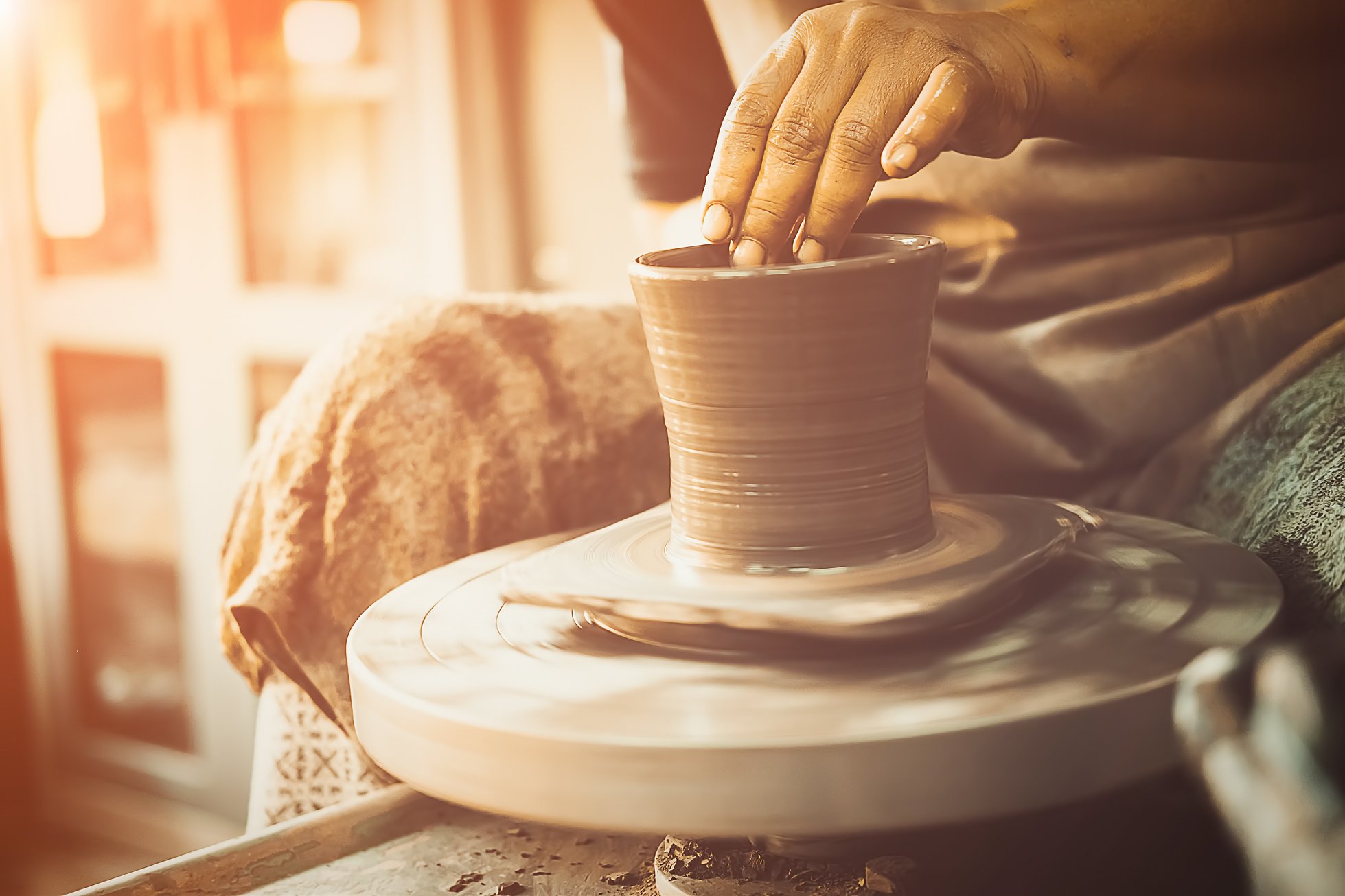 Hands of Craftsman Artist Making Craft, Pottery